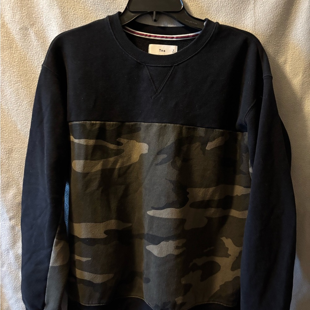 TNA Men's Black and Camouflage Crewneck Sweater